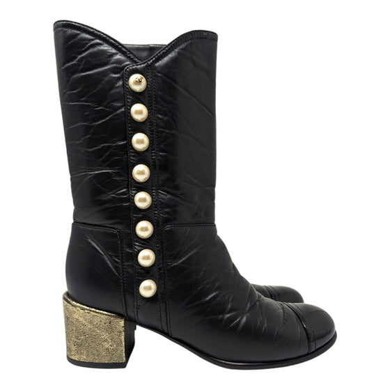 Chanel 2016 pearl button boots in black, size 36.5
