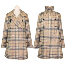  Burberry Nova Check Plaid Coat in Beige, Size 14