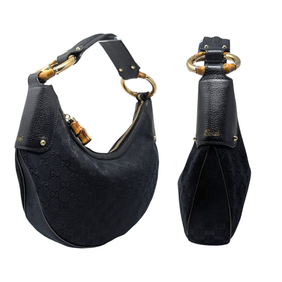 Vintage Gucci Bamboo Ring Shoulder Bag in Black