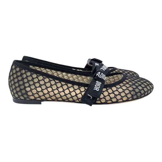 Christian Dior Miss J'Adior ribbon mesh ballet flat in black, size 38.5