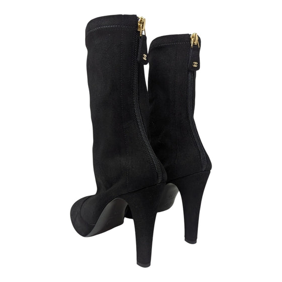 Chanel stretch suede booties in black, size 39