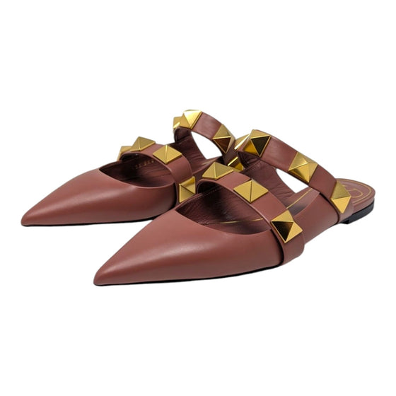 Valentino Garavani Roman stud flat mule in brown, size 38