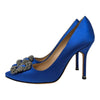 Manolo Blahnik Hangisi 105 crystal pump in blue satin, size 36.5