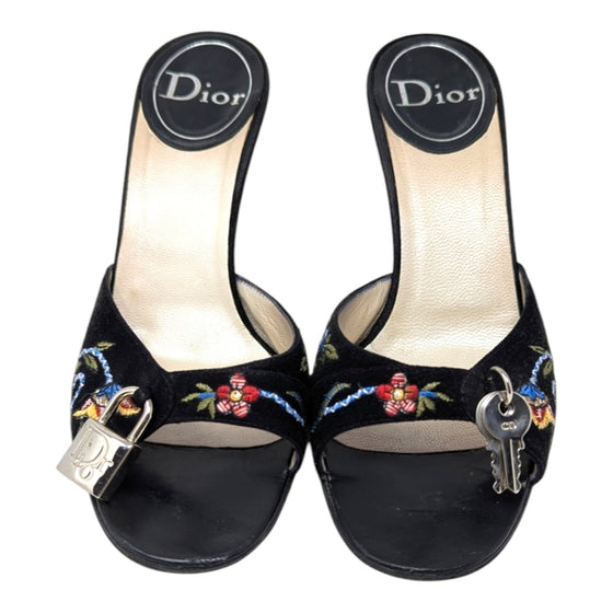 Vintage Dior lock and key mule heels in black, size 37