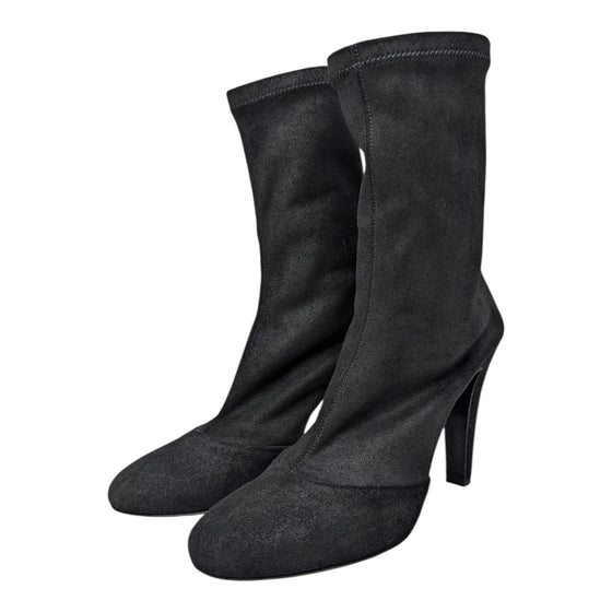Chanel stretch suede booties in black, size 39