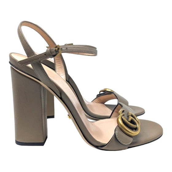 GUCCI Marmont 105 sandal heels in taupe, size 37