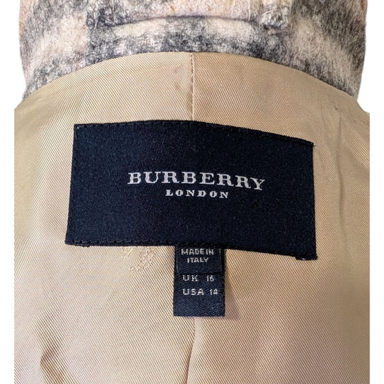 Burberry Nova Check Plaid Coat in Beige, Size 14