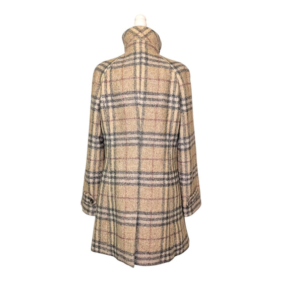 Burberry Nova Check Plaid Coat in Beige, Size 14