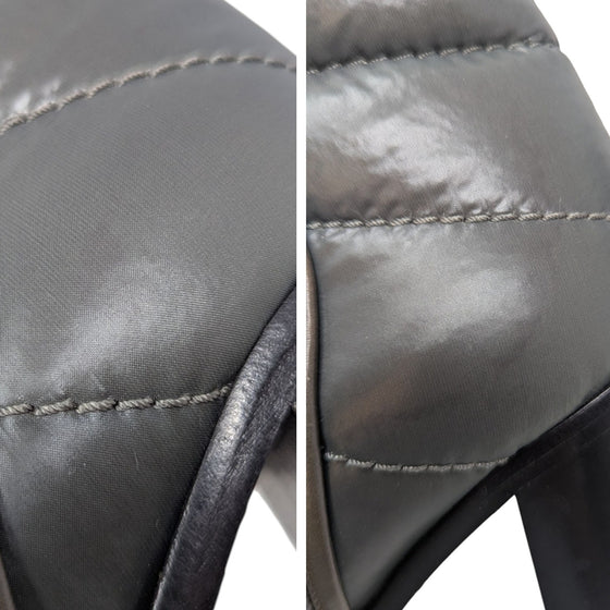 Chanel CC Logo Puffer Quilted Booties in Gray, Size 37