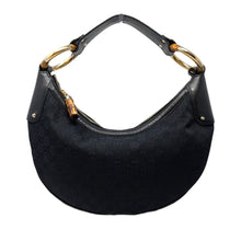  Vintage Gucci Bamboo Ring Shoulder Bag in Black