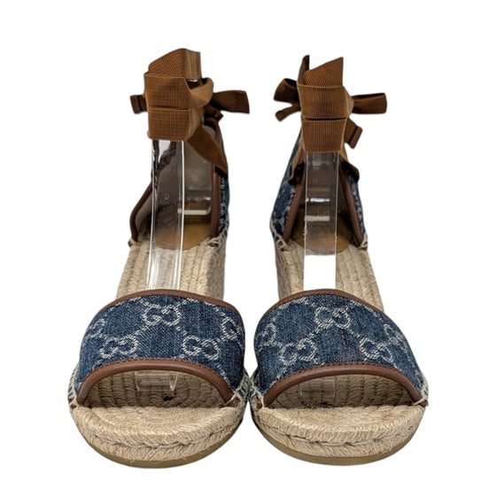 Gucci Pilar Espadrille Wedges in Denim, Size 37