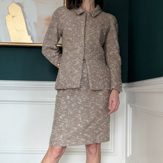 Vintage Chanel 1996 skirt suit in neutral tweed, size FR 40