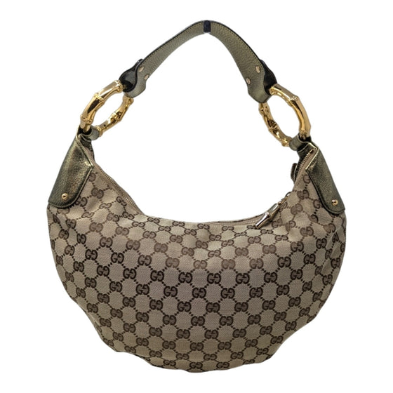 Vintage Gucci GG monogram bamboo ring hobo bag in beige