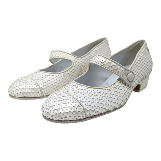 19C Chanel Mary Jane ballet flats in white sequin, size 37