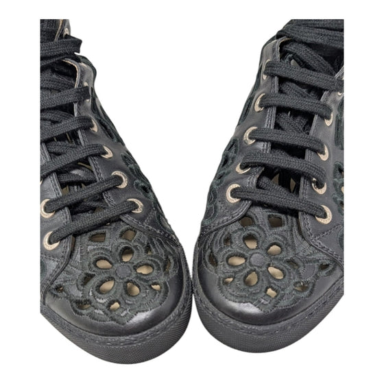 Chanel Camellia Laser Cut Knee High Boots Sneakers Interlocking CC Logo Black 37