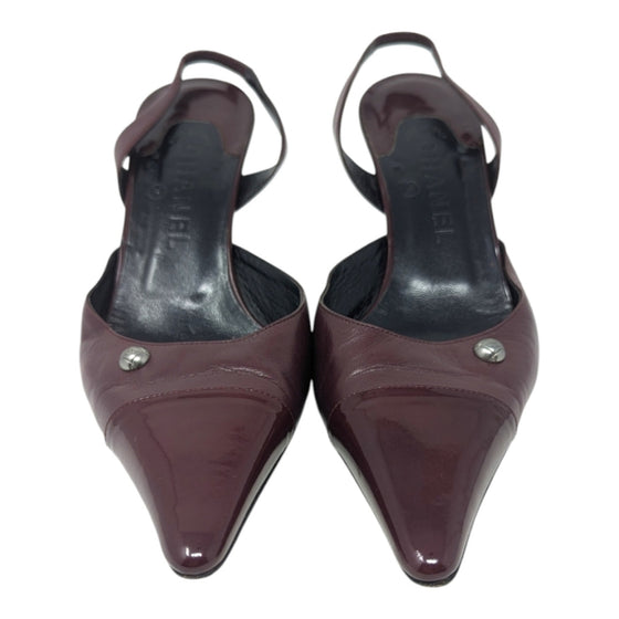 Vintage Chanel slingback kitten heels in burgundy, size 39