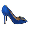 Manolo Blahnik Hangisi 105 crystal pump in blue satin, size 36.5