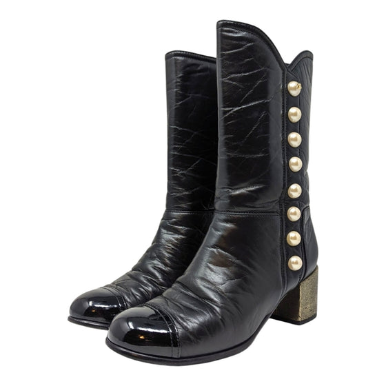 Chanel 2016 pearl button boots in black, size 36.5