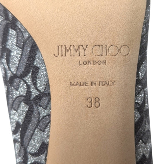 Jimmy Choo Love 85 pump in silver and black glitter, size 38