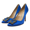 Manolo Blahnik Hangisi 105 crystal pump in blue satin, size 36.5