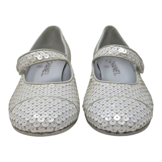 19C Chanel Mary Jane ballet flats in white sequin, size 37