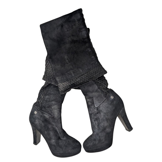 Chanel Thigh-high Platform Boots in Black, size 38.5