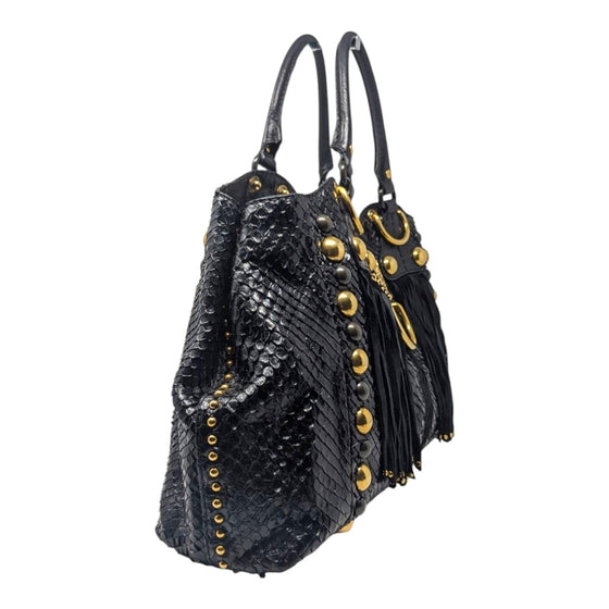 Gucci Babouska Hysteria Fall 2008 large python fringe tote in black