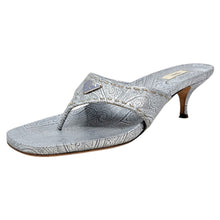  Vintage Prada Kitten Heel Flip Flops in Silver, size 40