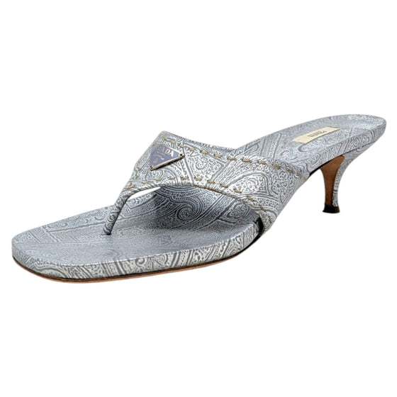 Vintage Prada Kitten Heel Flip Flops in Silver, size 40