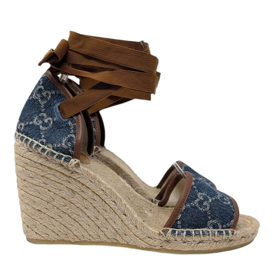 Gucci Pilar Espadrille Wedges in Denim, Size 37
