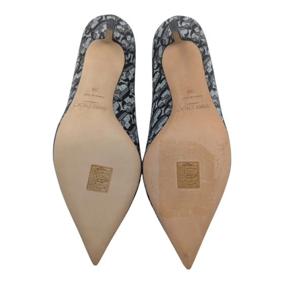 Jimmy Choo Love 85 pump in silver and black glitter, size 38