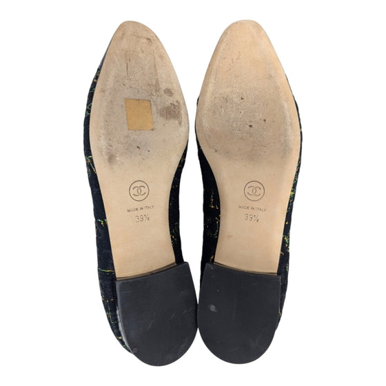 Chanel ballet flats in CC pattern black tweed, size 39.5