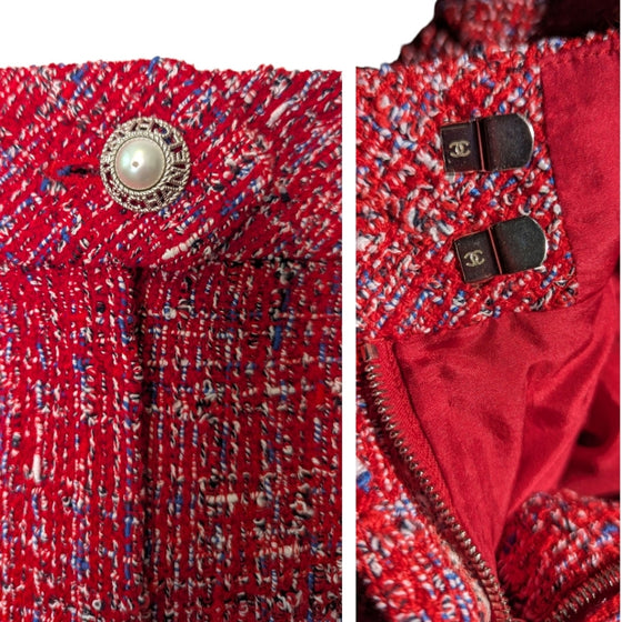 Chanel 2019 tweed blazer shorts suit in red tweed, size FR34