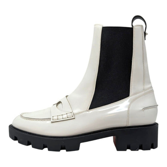 Christian Louboutin Montezu Chelsea Boot in White / Black, size 39