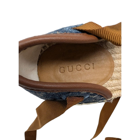 Gucci Pilar Espadrille Wedges in Denim, Size 37