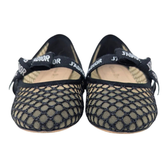 Christian Dior Miss J'Adior ribbon mesh ballet flat in black, size 38.5