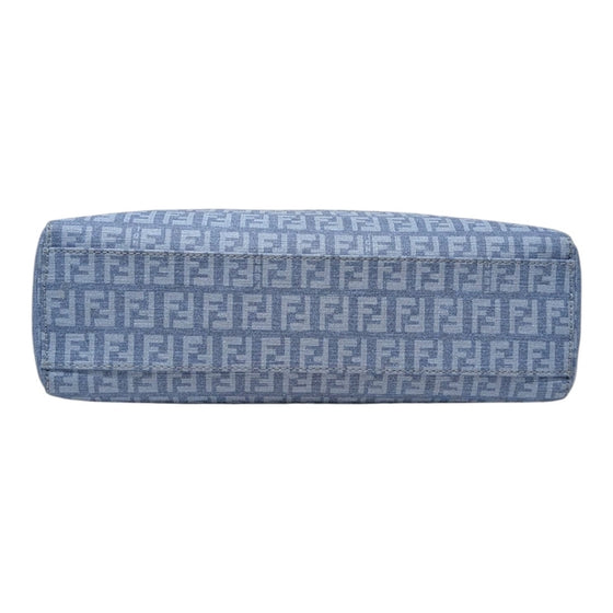 Fendi Zucchino FF Monogram Tote Handbag Light Blue Silver Hardware