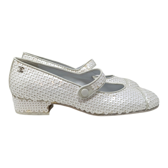 19C Chanel Mary Jane ballet flats in white sequin, size 37