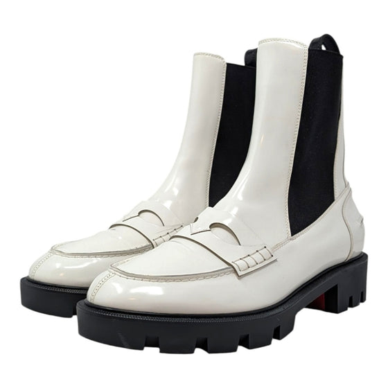Christian Louboutin Montezu Chelsea Boot in White / Black, size 39
