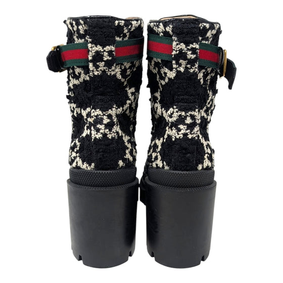Gucci Tweed GG Monogram Combat Boots in Black, size 38.5