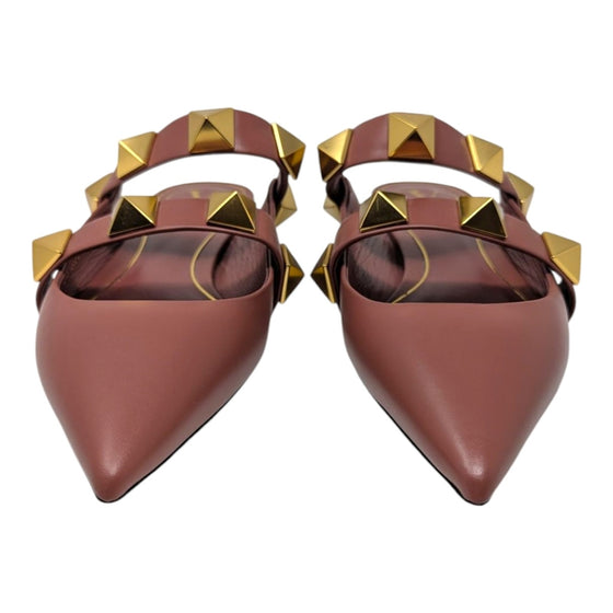 Valentino Garavani Roman stud flat mule in brown, size 38