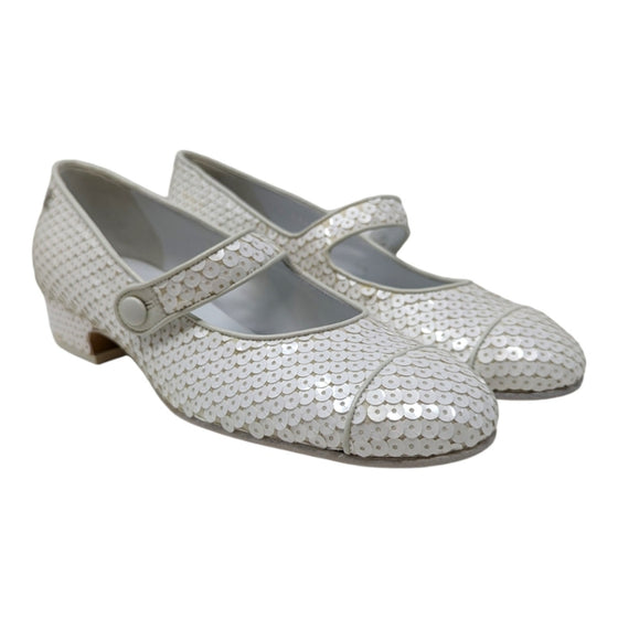 19C Chanel Mary Jane ballet flats in white sequin, size 37