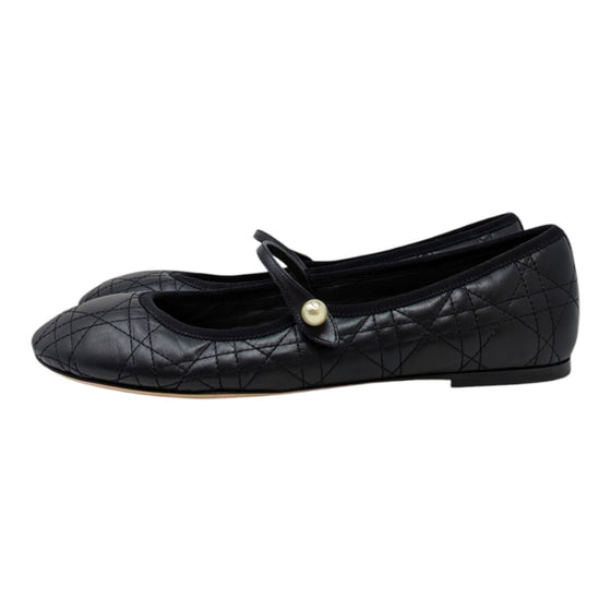 Christian Dior Cannage quilted ballet flat mary janes in black, size 41