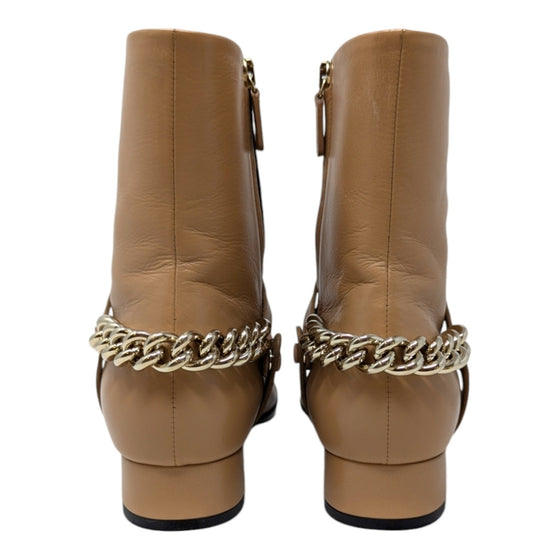 Gucci Soho GG logo chain ankle boot in beige, size 39.5