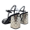 Prada crystal strappy block heels in black and silver, size 36