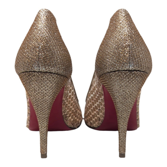 Christian Louboutin curved heel pump in bronze sequins, size 37