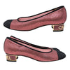 Chanel Logo Block Heel Pumps in Pink, size 37.5