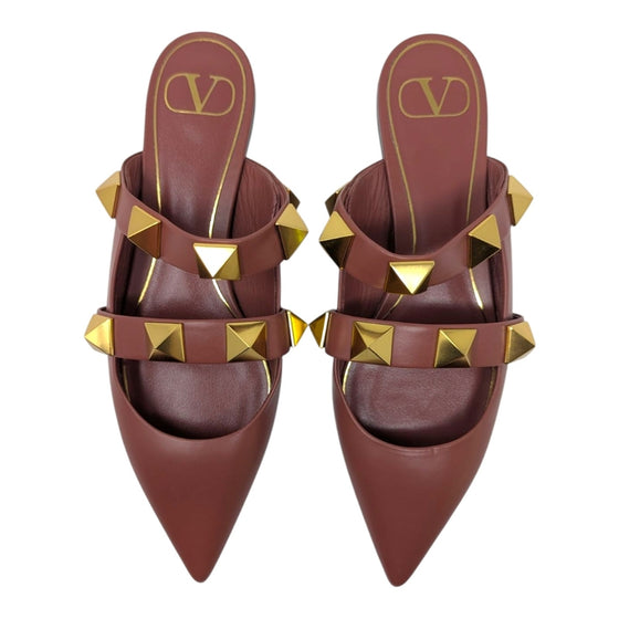 Valentino Garavani Roman stud flat mule in brown, size 38
