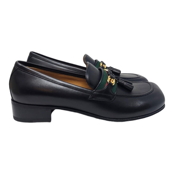 Gucci loafer GG logo curved sole Sylvie stripe in black, size 37.5