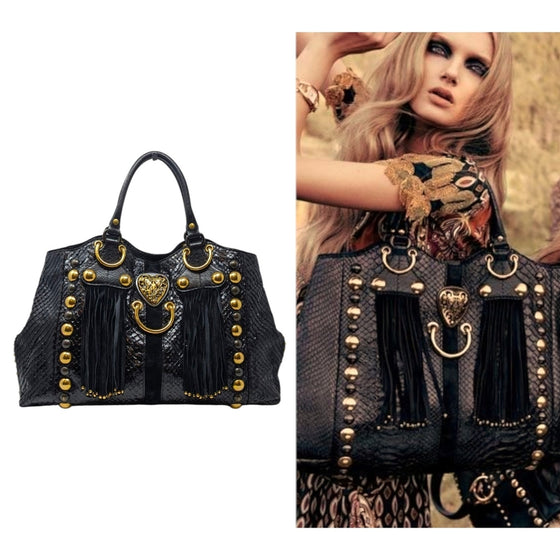 Gucci Babouska Hysteria Fall 2008 large python fringe tote in black